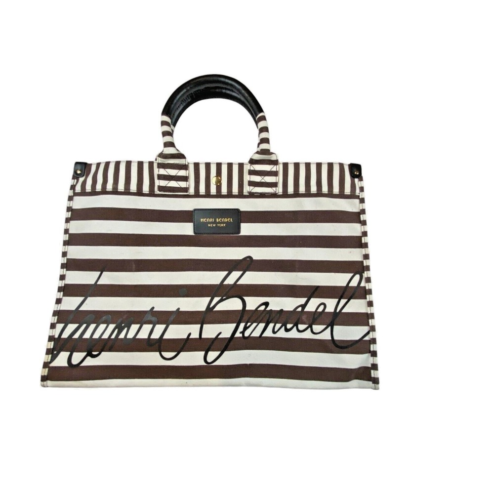 Henri Bendel New York Signature Top Handle Tote Stripe Canvas NWOT